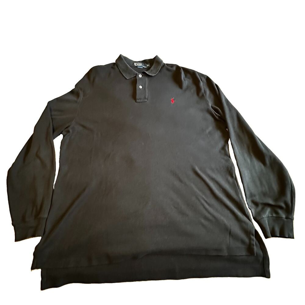 Vintage 90s Polo Ralph Lauren Long Sleeve Polo Shirt Black Blue Label M Fits XL